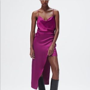 Zara satin effect asymmetric midi dress